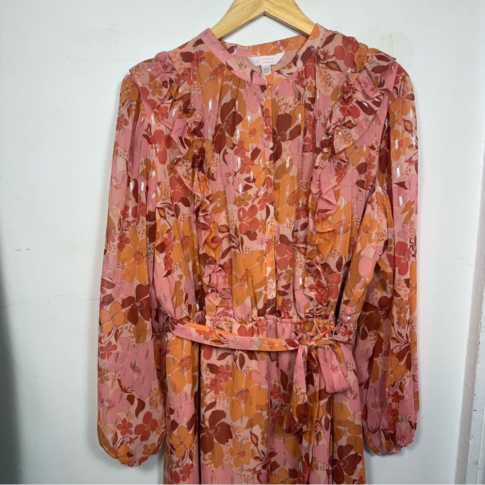 LC Lauren Conrad Pink and Orange Floral Long Sleeve Dress